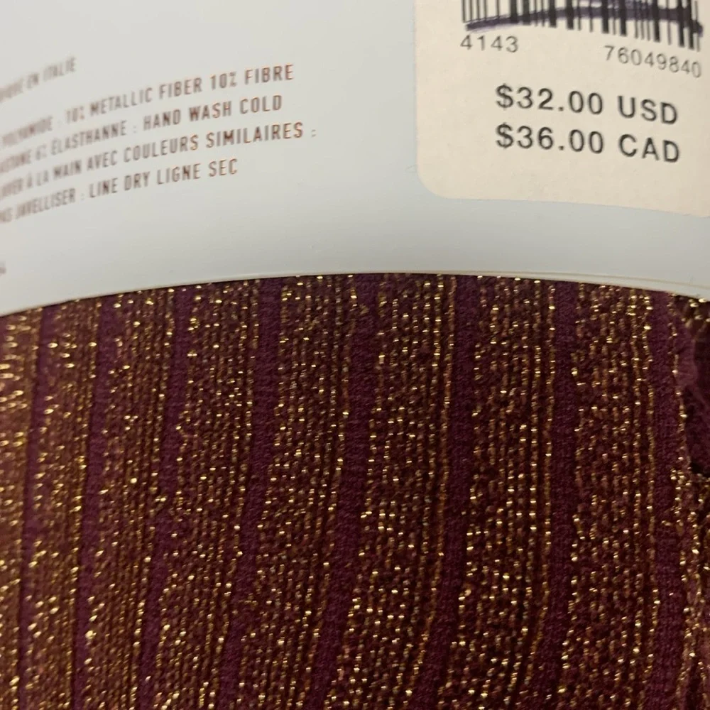 Anthropologie lurex tights burgundy gold size medium new win package
